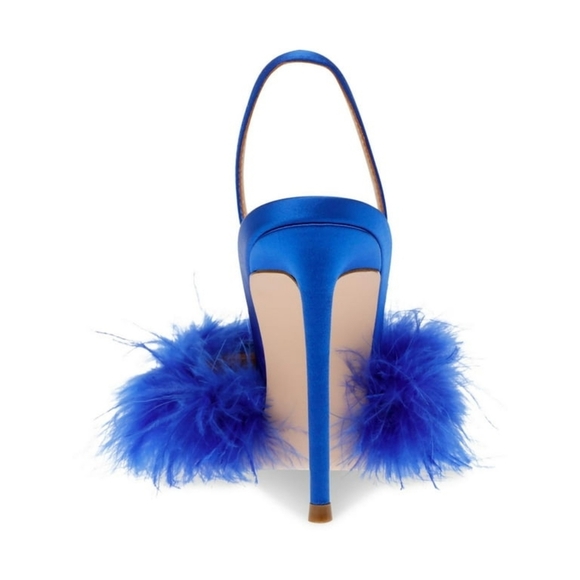 New STEVE MADDEN Woman's Shoes Back Sling SATIN FEATHERS Stiletto Heel Sz 8.5 - Picture 3 of 13